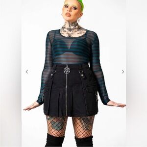 Killstar M green and black striped mesh top